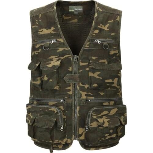 Multi Pocket Camouflage Vest Men Casual Travel Waistcoat Cotton Fish Sleeveless Jacket Camo Caza Vest Straight Clothes