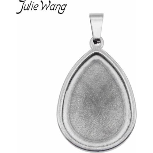 Julie Wang 1PCS Stainless Steel Teardrop Bezel Base Settings Fit 25*18mm Cabochon Pendant Bracelet Jewelry Making Accessory