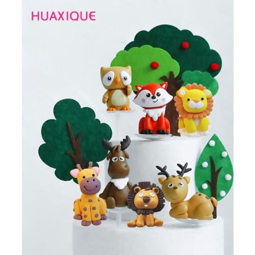 1pc Animal Cake Toppers Happy Birthday Cupcake Topper Woodland Animals Safari Jungle Party Decor Kids Birthday Party Decors