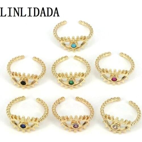 10Pcs Polished Turkish Eye Open Rings For Women Adjustable Greek Eye Finger Ring Simple Gold Plated Jewelry Gifts