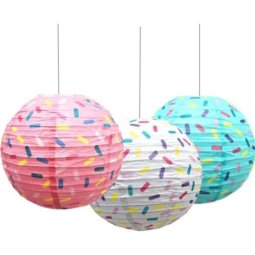 10 Pieces Kids Girl Boy Baptism Party Favor 12" Pink Mint White Folding Round Paper Ball Lantern For Wedding Birthday Decor