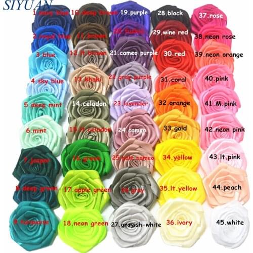 200pcs/lot 4.5cm Rolled Satin Rosettes Flower Women Girl Headband Accessories Hairpin Embellishment TH232