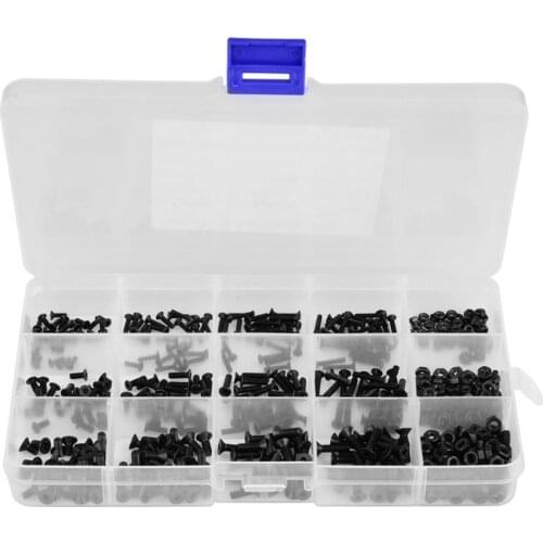 480Pcs/set Black Carbon Steel Screws Hex Countersunk Screw Nut Assortment Kit M2 M2.5 M3 stainless steel screws parafuso