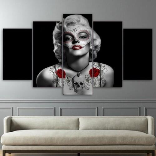 5 pieces of Marilyn Monroe tattoo red rose oil painting home decoration posters
