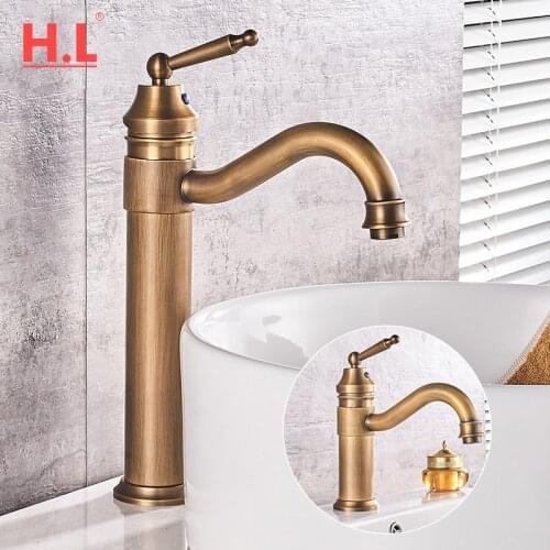 Antique Copper Basin Faucet Cold And Hot Classic Style Bathroom Faucet Water Mixer Single Handle Deck Mounted Tap
