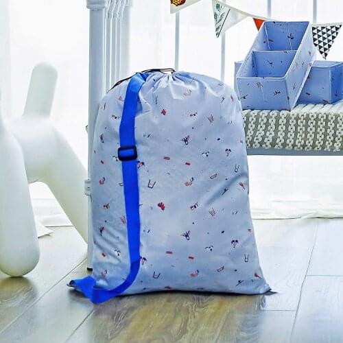 Large Foldable Oxford Fabric Laundry Bag Dirty Clothes Storage Bag with Drawstring Closure Shoulder Strap for Laundromat Travel