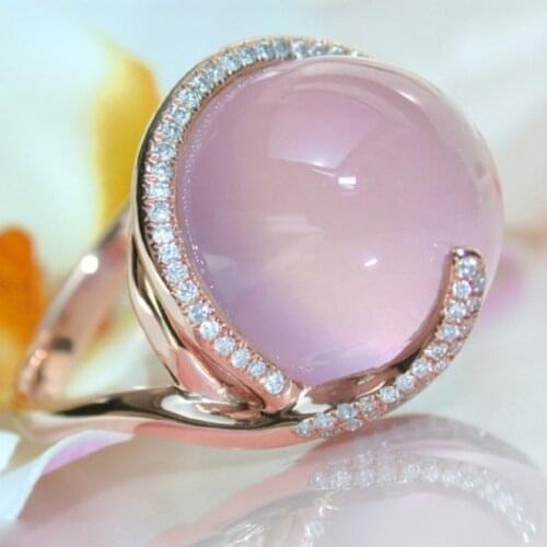 Exquisite Rose Gold Color CZ Ross Quartz Crystal Pink Opal Rings Oval Ring Jewelry Wholesale for Women Girls Gift Dropshipping