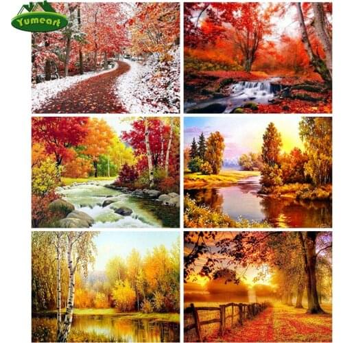 Paint With Diamond Painting Maple Leaf Scenery DIY 5D Diamond Embroidery Landscape Picture Of Rhinestone Mosaic Wall Art Decor
