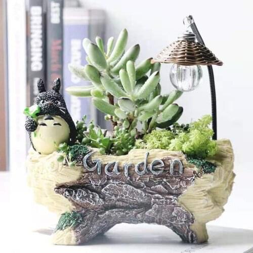 Cartoon Mini Rockery Lighting Flowerpot Resin Succulent Planter Bonsai Storage Pot Gardening Supply with Light Bulb