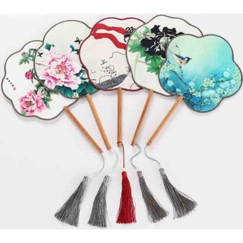 Chinese Moon-Shaped Fan Hanfu Women Hand Fan Wooden Handle Printed Fan Chinese Dance Fan Hand Fan Chinese Gift For Women