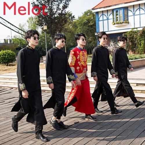 Groomsman Suit Chinese Wedding Dress Chinese Style Brothers' Group Clothing Wedding Comic Dialogue Clothes Unlined Long Gown