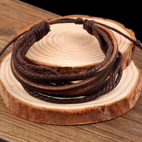 Hot 100% Hand-woven Fashion Jewelry Leather Braided Rope Wristband Wrap Multilayer Men Bracelets & Bangles For Women