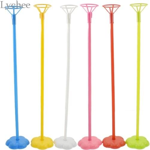 Lychee Life 6 Set Plastic Balloon Stick PVC Rods For Supplies Base Balloons Holder Sticks with Cup Stand Party Decoration