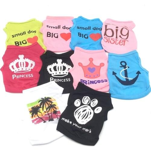 Cute Printed Summer Pets T-shirt Puppy Dog Clothes Pets Cat Vest Cotton T Shirt Pug Apparel Costumes Dogs Clothes for Small Dog