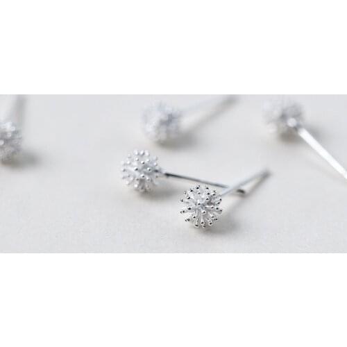 MloveAcc Cute Dandelion Flower Shape Real 925 Silver Stud Earrings for Women Girls Silver Jewelry Gifts