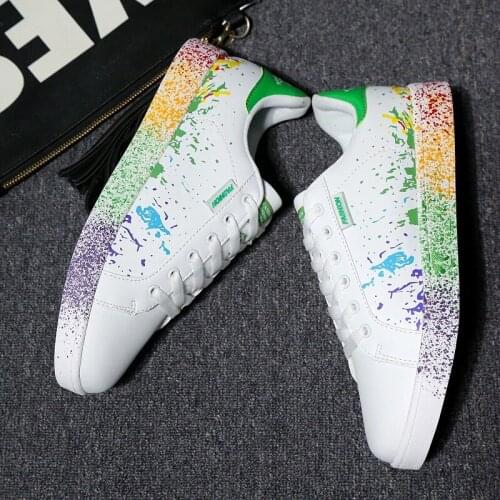 Hot Sale Men Shoes Leather Mens Loafers Fashion Graffiti Casual Shoes Men Lac-up Sneakers White Green Couple Shoe