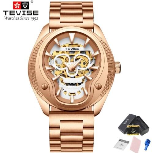 Skeleton Watch Man TEVISE T853 Automatic Mechanical Watches 22mm Watch Band Strong Luminous Gold Black Hollow Wristwatches
