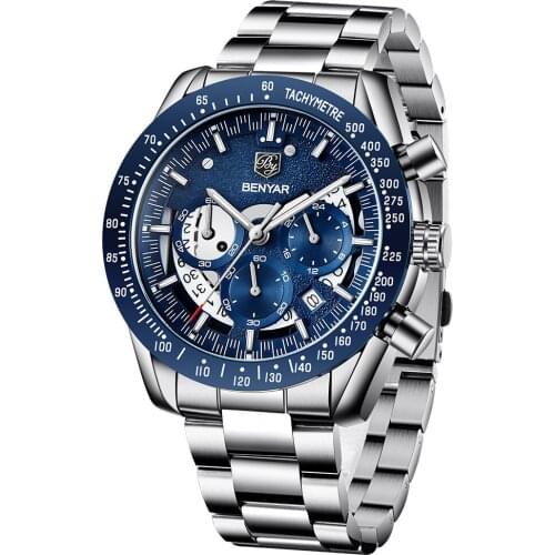 BENYAR 5120 Brand Mens Wrist Watch Leather/Steel Business Date Male Clock Waterproof Military Men Quartz Watch Relogio Masculino