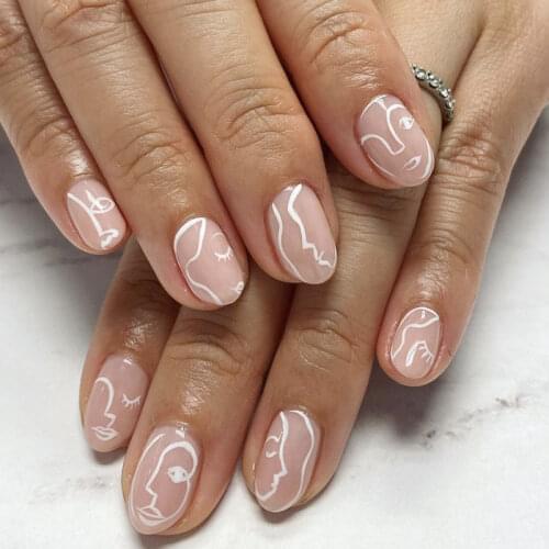 24Pcs Full Cover Fake Nails French Tips Press On Nails Ballerina Nail Tips With 24Pcs Glue Sticker False Nails With Design