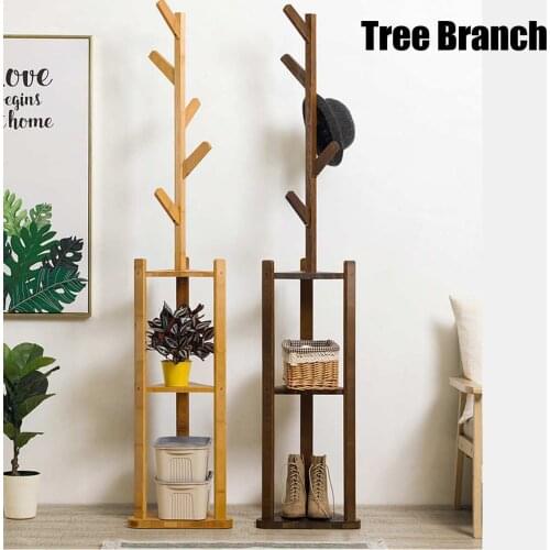 Bamboo Floor Coat Rack Living Room Bedroom Standing Clothes Hanger Storage Rack Holder Shelf 5 Hooks Home Furniture