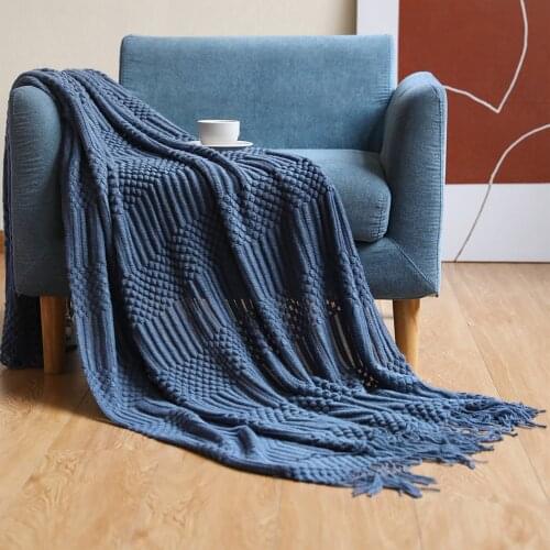 Blanket with Tassels Warm Knitted Blankets on Beds Solid Color for Baby Soft Sofa Throw Travel TV Nap Summer Jacquard Blankets