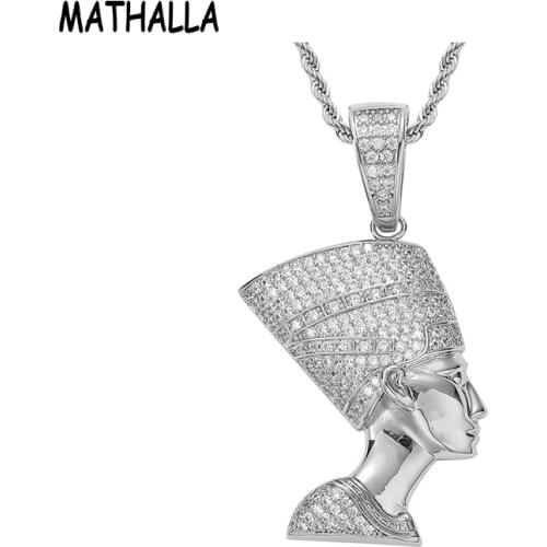 MATHALLA Hip Hop Necklace Egyptian Old Man Head Pendant High Quality AAA Cubic Zircon Mens Accessories Womens Necklaces