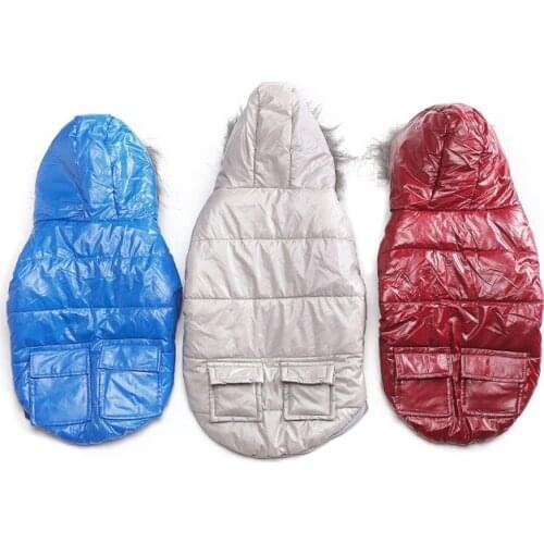 Dog Hooded Parkas Winter Warm For Small Medium Pet Cool Pocket Collar Cotton Jacket Pu Stain Resistant Coat Puppy Clothes