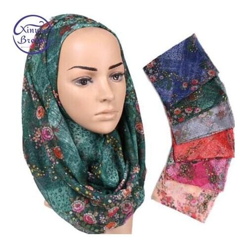 2019 New Arrival Fringe Scarves Hijabs Mercerized Cotton Flower Printing Muslim Long Shawl Soft Womens Headscarf 180x70cm
