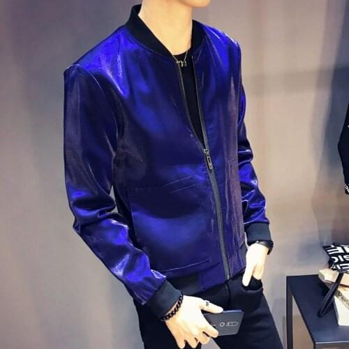 DJ Club Fancy Outfit Bomber HommeShinny Black Blue Silve Green Jacket Men Slim Fit BomberJacket Men Sharp Jaquetas Masculino