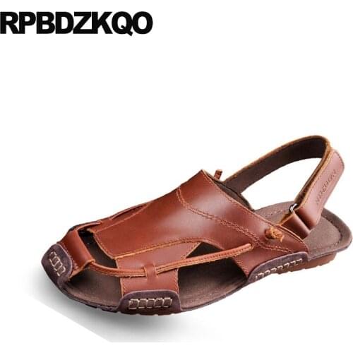 Fashion Men Sandals Leather Summer Strap Flat Native Japanese Genuine Breathable Brown 2021 Shoes Designer Black Casual Roman