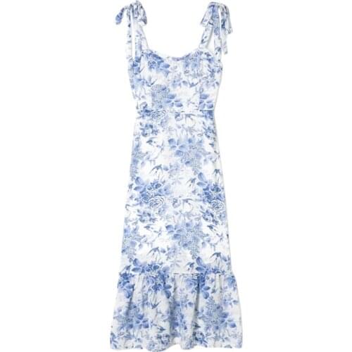 Floral print sleeveless sundress for lady summer 2021 Flounced edge fashion womens dress Elegant chic beach dress female