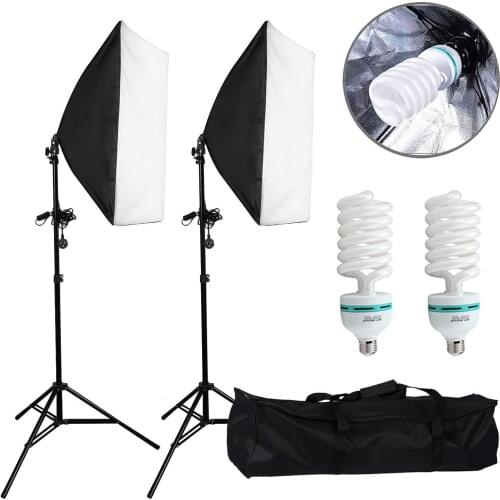 2pcs 50x70CM Photography Softbox Studio Continuous Lighting Kit 135W Bulb for Photo Studio Portraits Photography Video Shooting