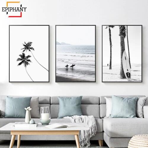 Modern Surf Art Posters Gallery Wall Art Beach Print Ocean Coastal Decor Palm Tree Landscape Wall Pictures for Living Room