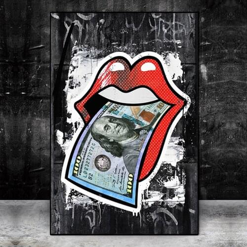 Modern Sexy Red Lips U.S Dollar Money Canvas Painting Poster and Prints Wall Art Scandinavian for Living Room Home Decor Cuadros