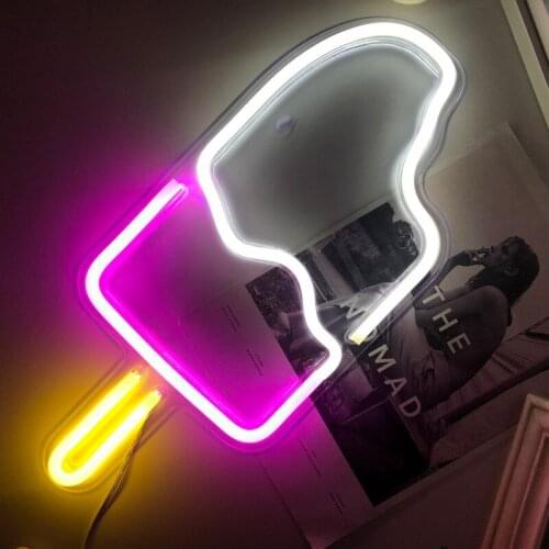 LED Neon Light Sign Popsicle USB Powered Hanger Night Neon Lamp for Baby Bedroom Home Art Wall Decoration Party Xmas Gift