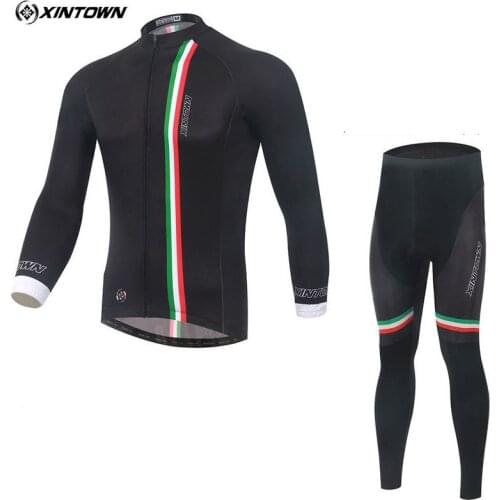 XINTOWN Riding Long Sleeve Jersey Pants Kits Men Black Ropa Ciclismo MTB Cycling Bike Shirt (bib) Pants Set S-4XL
