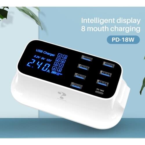Lovebay 8 Port Smart USB Fast Charging Station with LCD Digital Display Multi USB PD Type-C Wall Mobile Charger EU US UK Plug