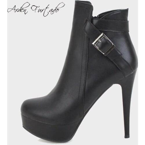 Fashion shoes winter platform stilettos heels office lady mature pointed toe zipper womens boots ankle boots elegant new 43