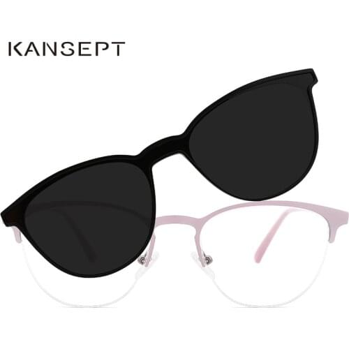 KANSEPT Women Metal Clip On Glasses Magnet Sunglasses Women Polarized Optical Prescription Spectacle Frame Pink Color DP33105