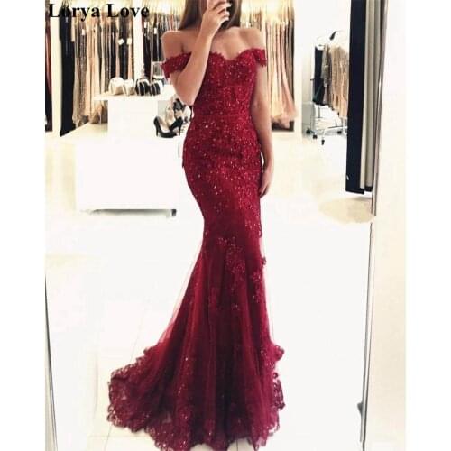 Wine Red Mermaid Evening Dresses 2021 Women Appliques Lace Formal Party Royal Blue Prom Dress Off Shoulder Long Robe De Soiree