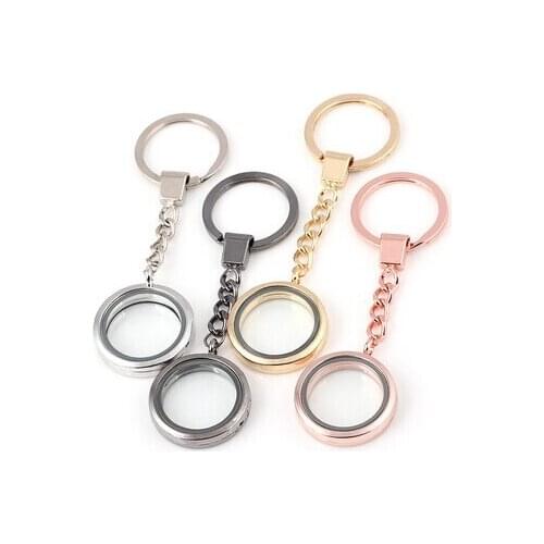10PCS/lot 30MM Smooth Plain Round Floating Locket Keychains Glass Living Magnetic Charms Locket Key Chain