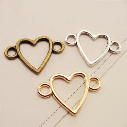 30pcs/lot Heart Shape Charms Fit Bracelet Connector Bezel Bracelet Necklace Accessories for DIY Jewelry Making Findings