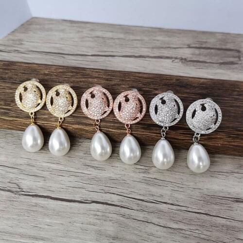 4Pairs Fashion micro pave Crystal CZ Leopard head Shell beads charm dangle earrings for women jewelry Xmas gift ER1124