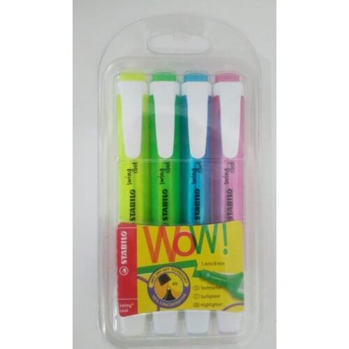 4pcs. Stabilo WOW Swing Cool Textliner Original Highlighter 4 Colors Bright Marker Writing Art Pen
