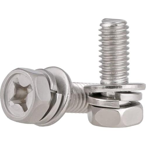 5-50pcs Cross recessed Hex Head Screw with Washer Three Sem Screw M4 M5 M6 M8 Stainless Steel Metric Three Combination Bolt
