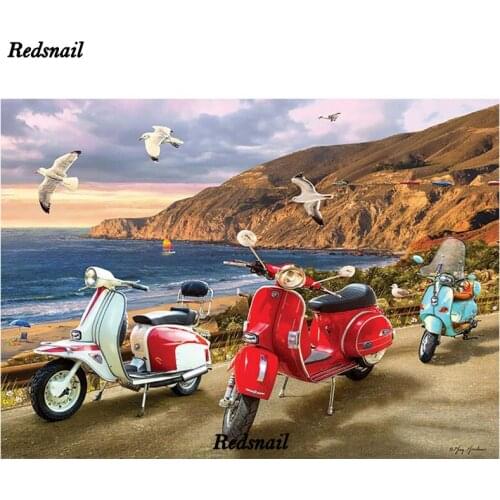 5D DIY Diamond Painting Cross Stitch Scooters and Motor cars Diamond Embroidery Rhinestone Mosaic Full Square Round Decor EE1018