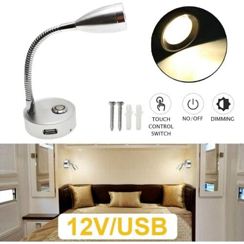 12v Aluminum Car Reading Light LED Spot Wall Light LED Reading Light For Camper Van Caravan Boat RV Touch Switch USB Lamp