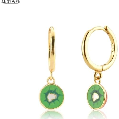 ANDYWEN 2021 925 Sterling Silver Aros Kiwi Fruits Circle Dangle Tiny Piercing Clips Luxury Aros Aguacate Drop Earring Clips