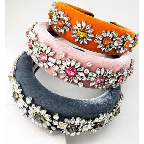 Velvet Pearl Rhinestone Padded Crytal Headband for Women Solid Color Sponge Crystal Hairband Women Hair Accessories Hair Band