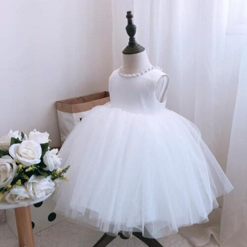 White Fluffy Tulle Baby Girl Baptism Dress For Pageant Princess Newborn Birthday Wedding Christening Gown Party Evening Frocks